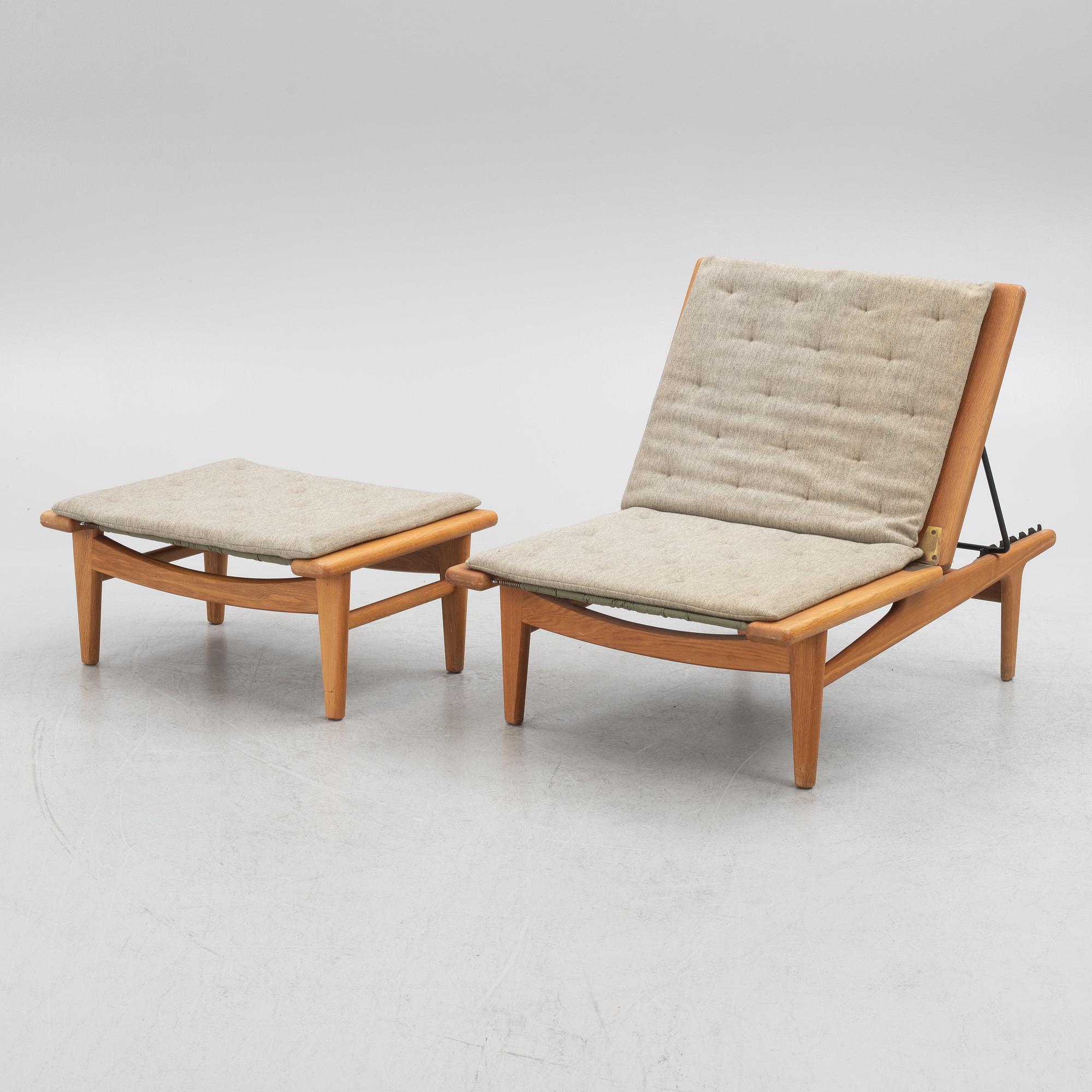 Hans J. Wegner, armchair with footstool/daybed, GE-01, Getama, Denmark.