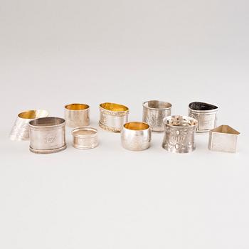 Ten silver napin rings from Finland, Russia and Estonia, 19th and 20th Century.