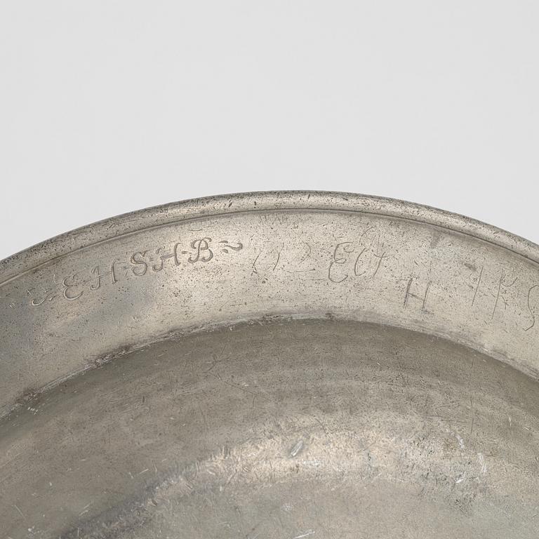 A group of eight Swedish pewter dishes, 18th-20th Century, including Mathias Norling, Jönköping, 1863.