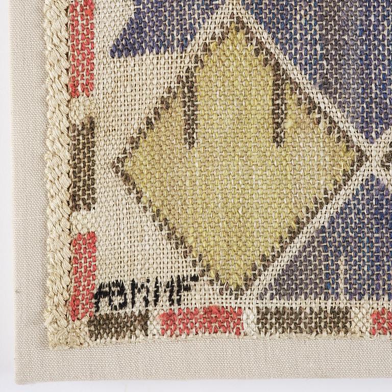 Märta Måås-Fjetterström, a textile. 'Linneknoppen', flat weave, c. 42 x 39 cm, signed AB MMF.