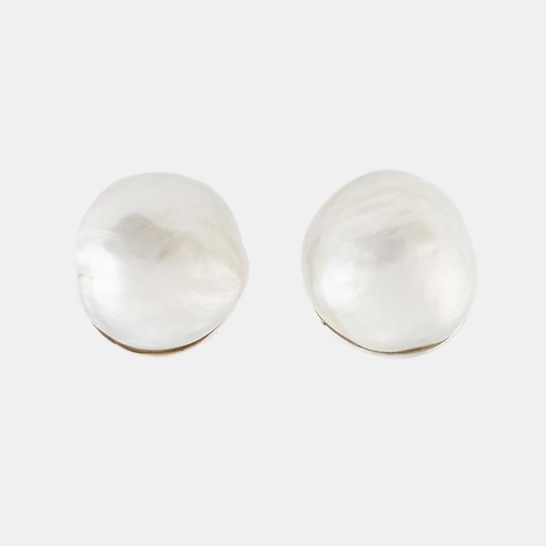 White gold and large baroque South sea pearl earrings.