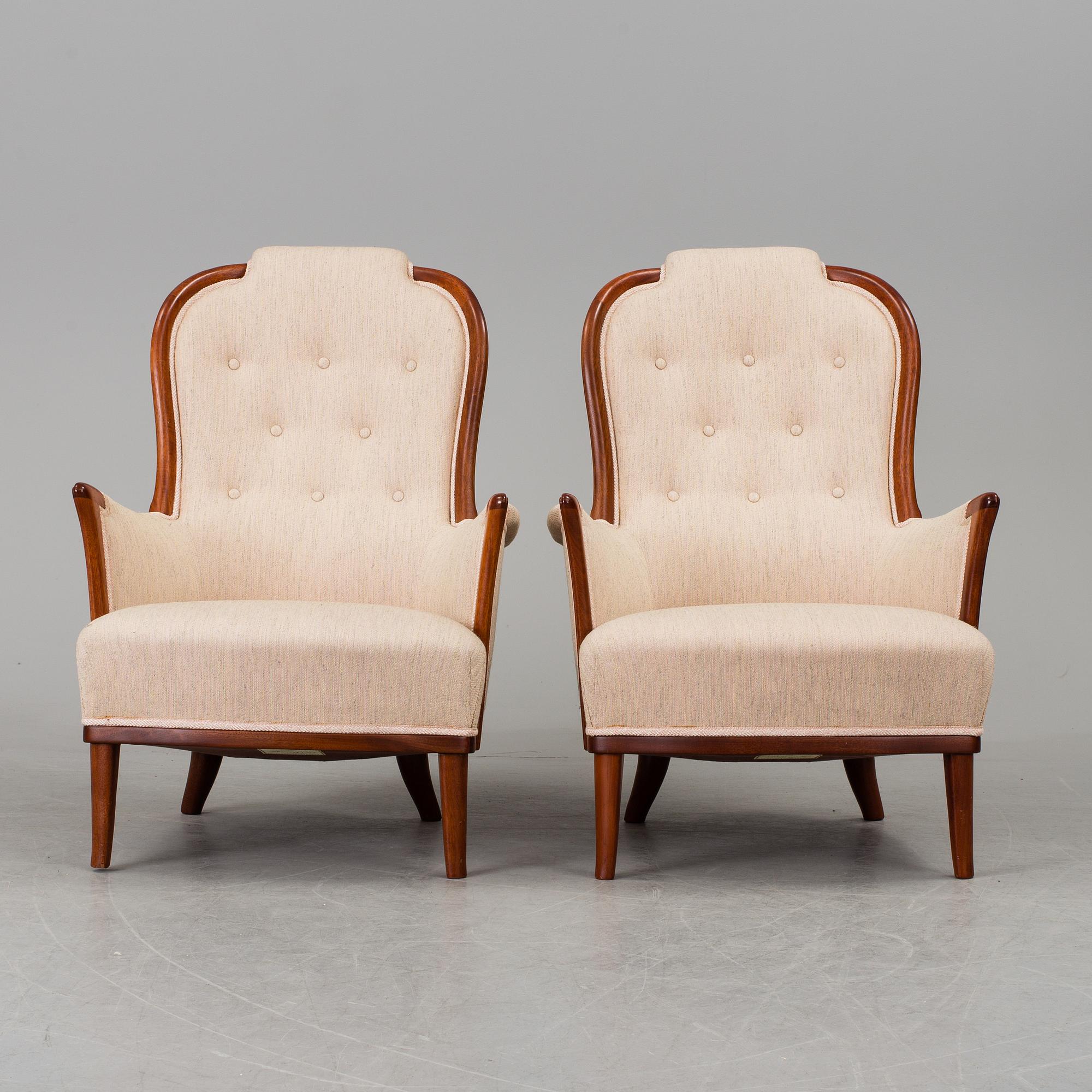 CARL MALMSTEN, fåtöljer, ett par, "Vår Fru", AB OH Sjögren, Tranås.