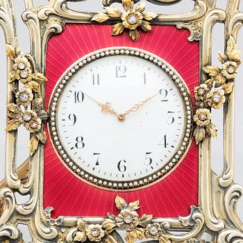 A Fabergé, Nobel family, jewelled, silver-gilt, guilloché enamel desk clock,  workmaster Michael Perchin, St Petersburg. - Bukowskis