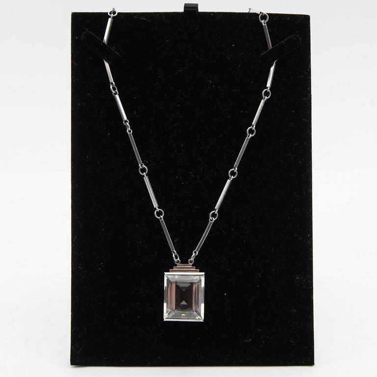 Wiwen Nilsson, necklace, sterling silver with step-cut rock crystal, Lund, 1944.