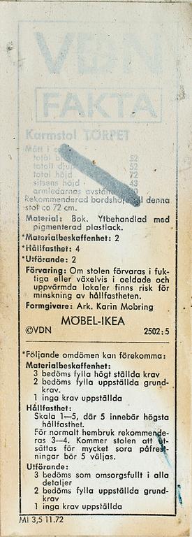 KARMSTOLAR, 4 st, "Torpet", Karin Mobring, IKEA, 1960-tal.