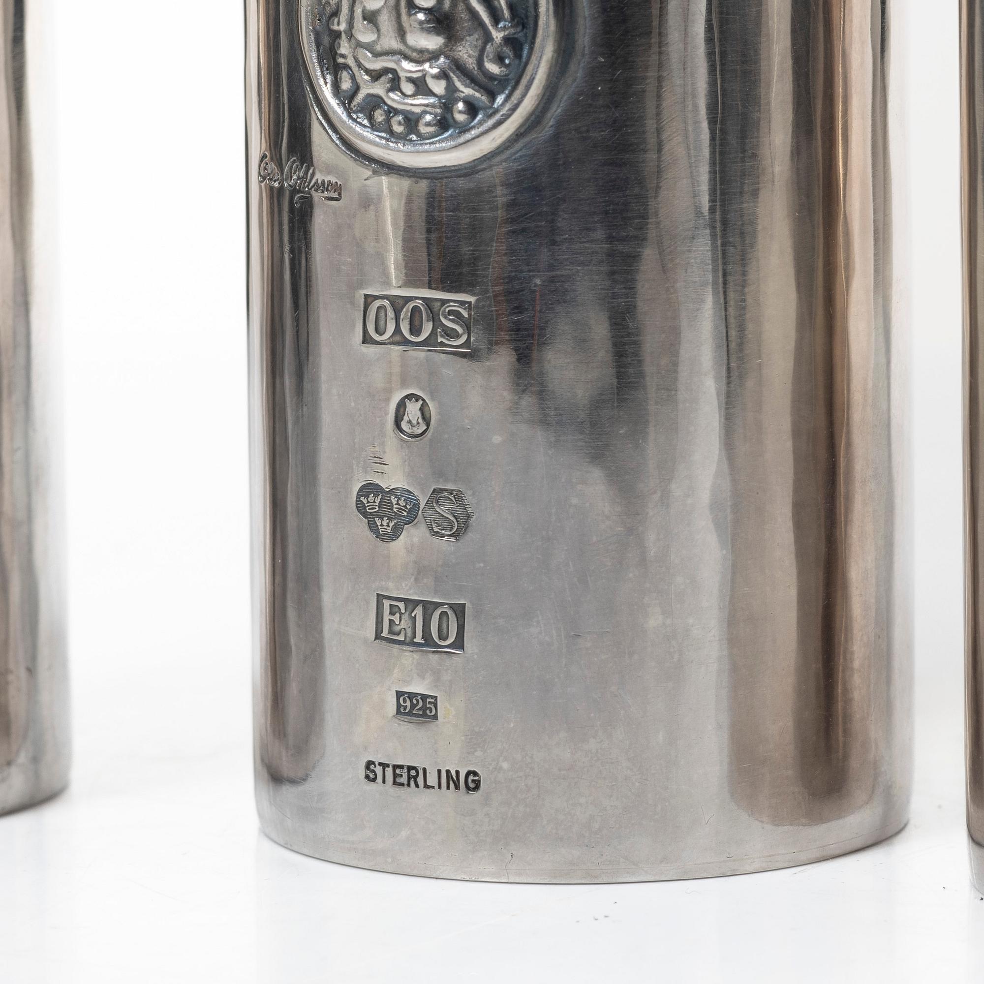 Olle Ohlsson, Three sterling silver beakers, Olle Ohlsson Silversmide, Stockholm 1979.