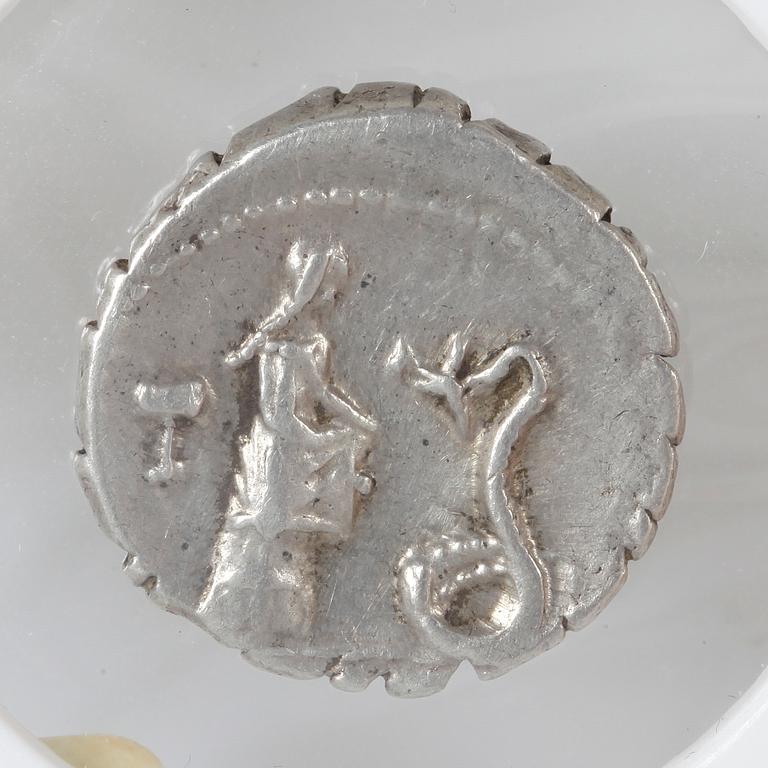 MYNT, silver, romerska imperiet, L Roscius Fabatus, 64 f. Kr. Vikt ca 4 gram.