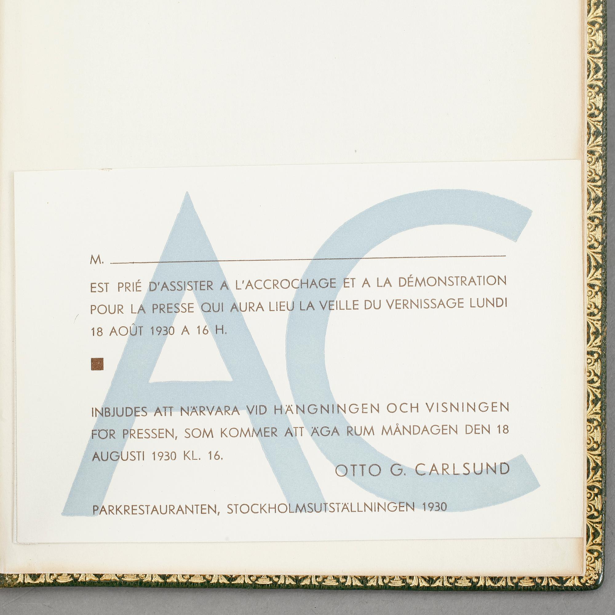 OTTO G CARLSUND, Internationell Utställning av Post-kubistisk konst, Parkrestaurangen, Stockholmsutställningen 1930.