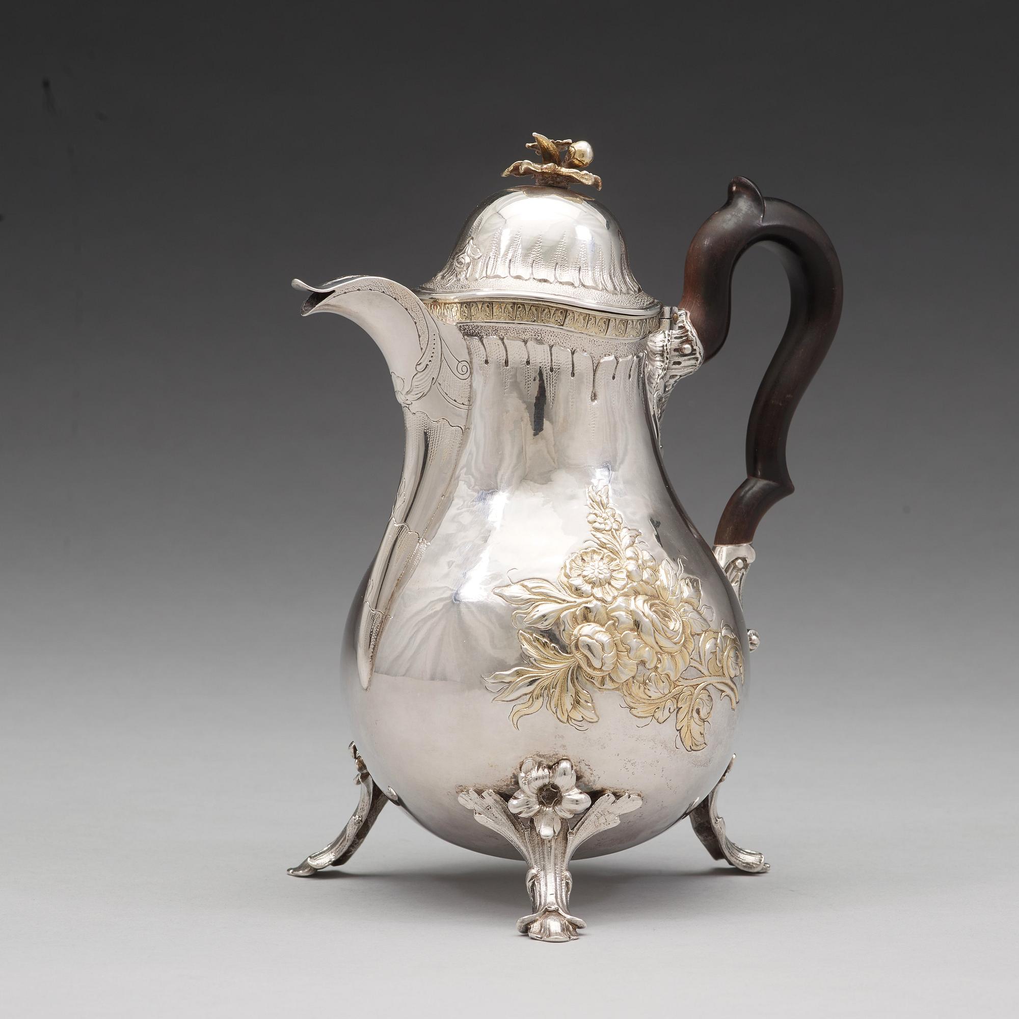 A Swedish 18th century parcel-gilt coffee-pot, mark of Jacob Lampa, Stockholm 1777.