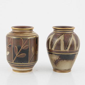 Gunnar Nylund, five 'Flambé' stoneware vases, Alp Lidköping Rörstrand.