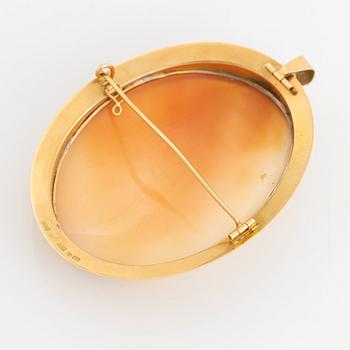 Camébrosch/hänge,  18K guld och snäckskalscamé.