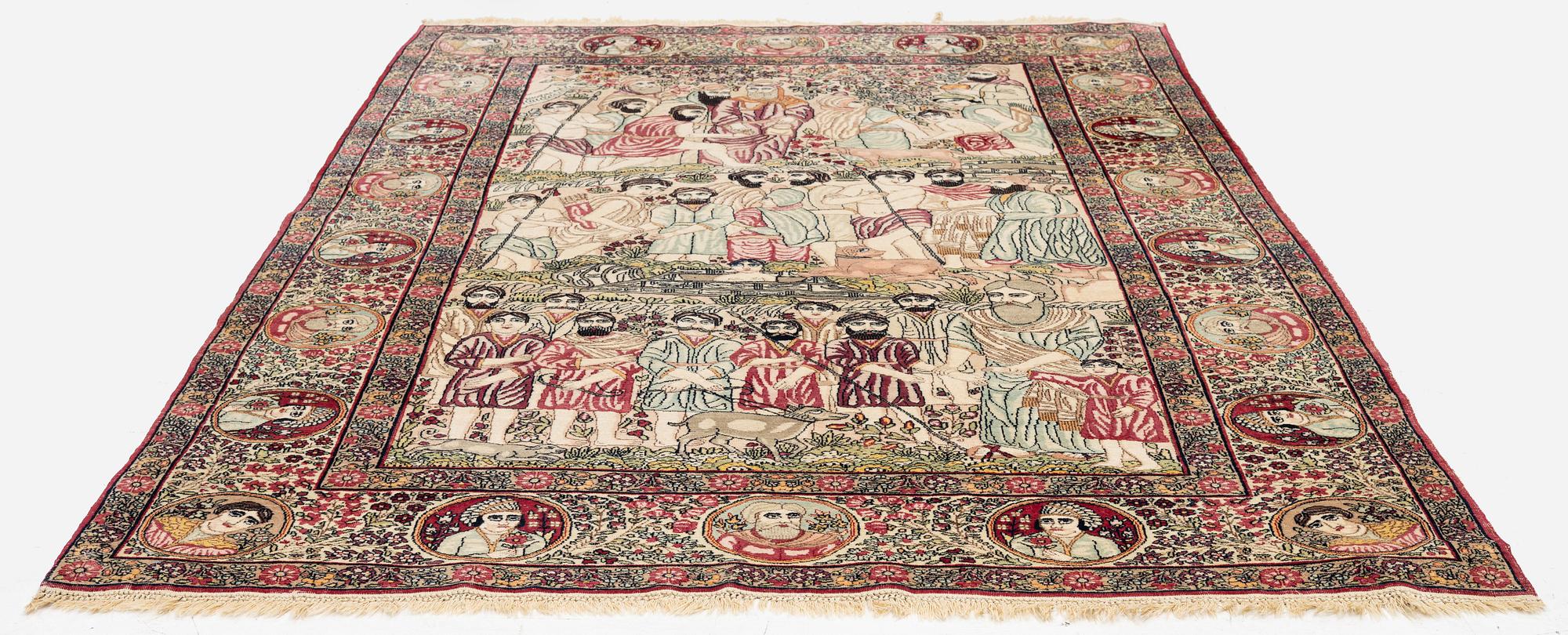 An antique pictoral Kerman rug, ca. 229 x 144 cm.
