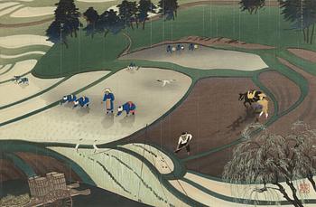 Ohno Bakufu, two woodblock prints, around 1950.