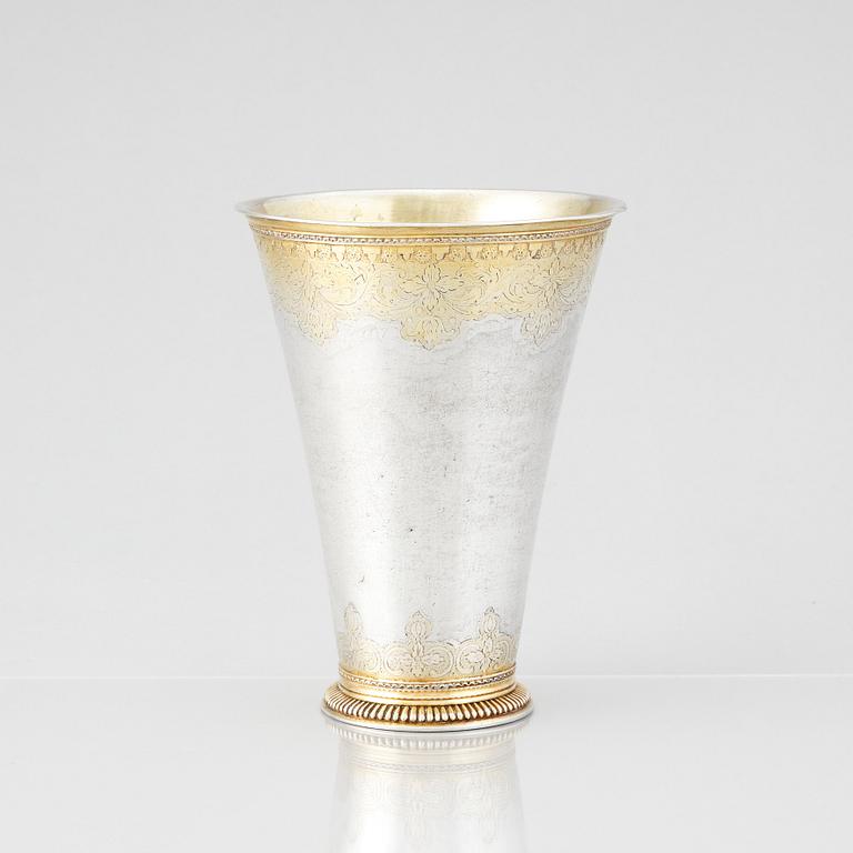 A Swedish 18th Century parcel-gilt silver beaker, mark of Isak Sauer, Stockholm 1751.