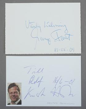 SKÅDESPELARAUTOGRAFER I ALBUM, 36 st, bla George Fant, Bibi Andersson, Harriet Andersson, Eva Henning.