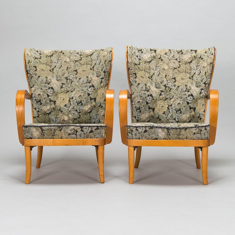 Werner West, a pair of 1930s/40s armchairs for Wilh. Schaumannin Vaneritehdas Oy, Jyväskylä, Finland.