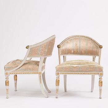 A pair of late gustavian open armchairs, Stockholm, late 18th century.