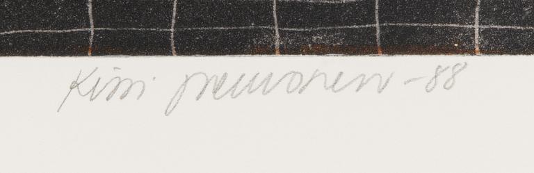 Kirsi Neuvonen, Woman and dog by a cottage.