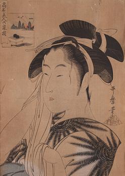 A Japanese colour woodblockprint by Kitagawa Utamaro (1753-1806), late 19th Century.