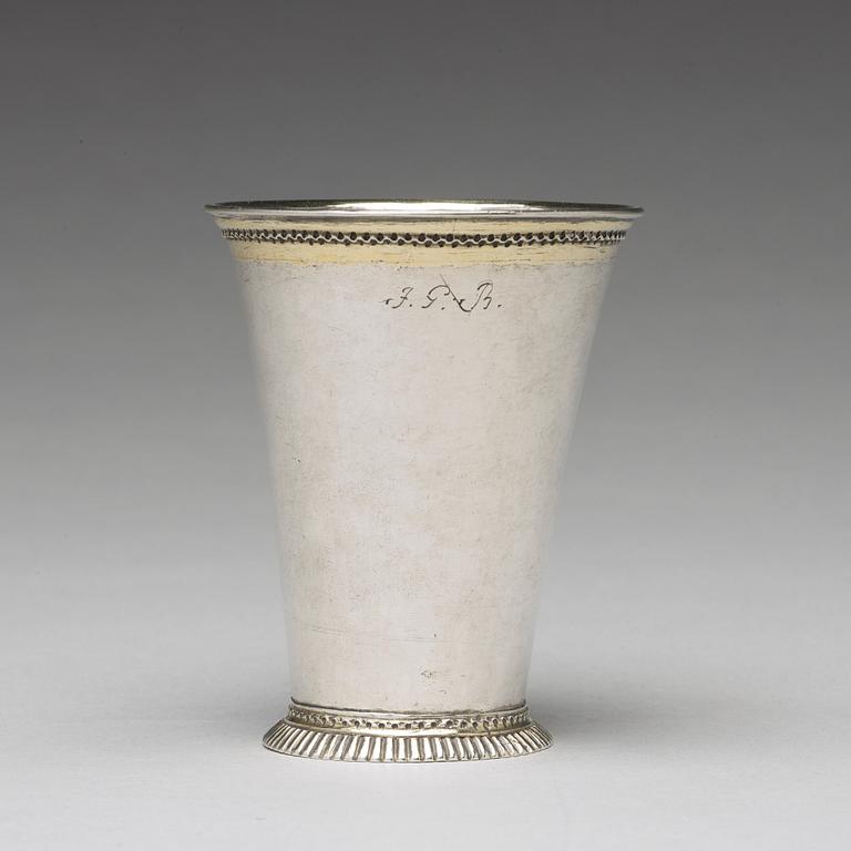 A Swedish 18th century parcel-gilt silver beaker, mark of Gottfried Dubois, Stockholm 1729.