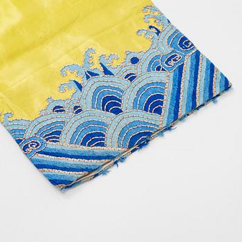 A yellow-ground embroidered silk robe, 20th century.