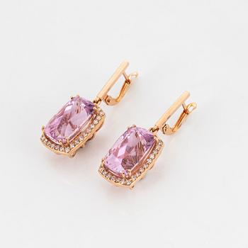 Kunzite and diamond earrings.