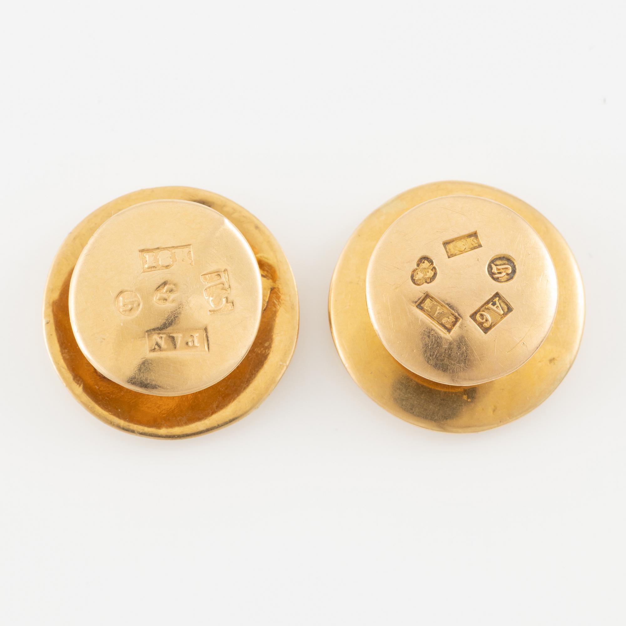 Manschettknappar och skjortknappar, sex stycken, 18K guld.