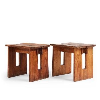 Axel Einar Hjorth, two pine "Skoga" stools, Nordiska Kompaniet, Sweden 1930's.