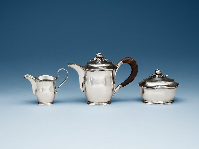 An Eric Råström three pcs of sterling tea service, by CG Råström, 1955.