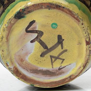 Allan Ebeling, two glazed ceramic ewers and a vase, Torshälla 1930s.