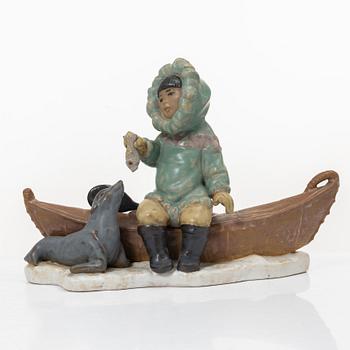 Lladró, five figurines, including "Arctic friends", "Arctic allies", "The old fishing hole", Spain.
