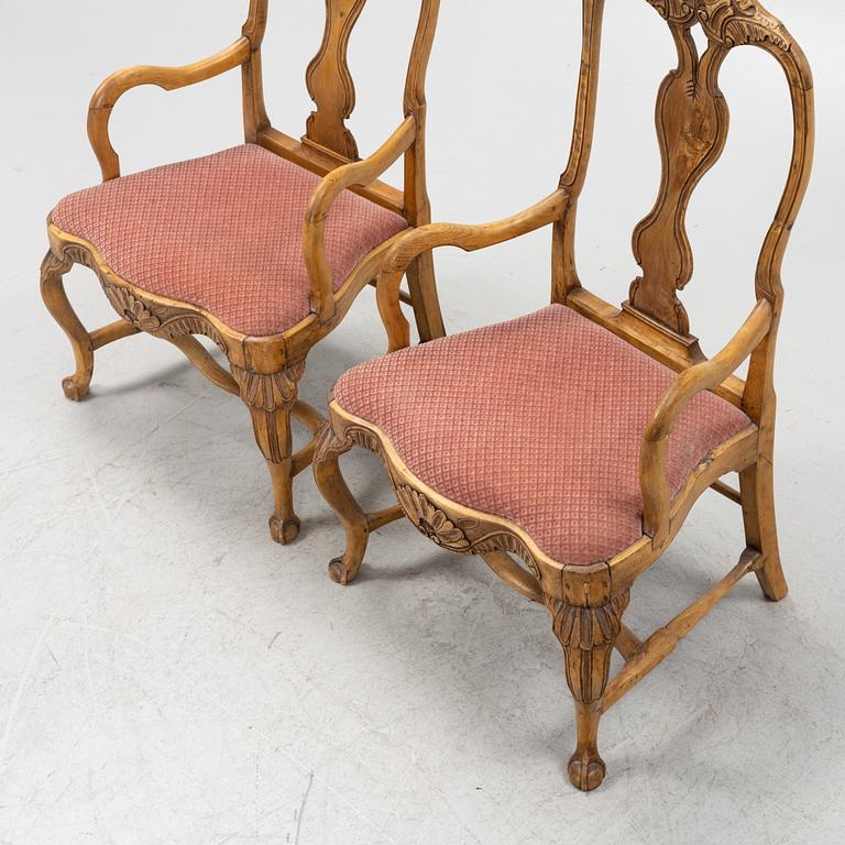 A pair of Swedish rococo armchairs, later part of the 18th century.