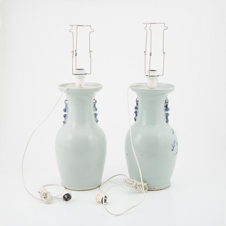 A pair of Chinese vases, mounted as lamps, early 20th Century.