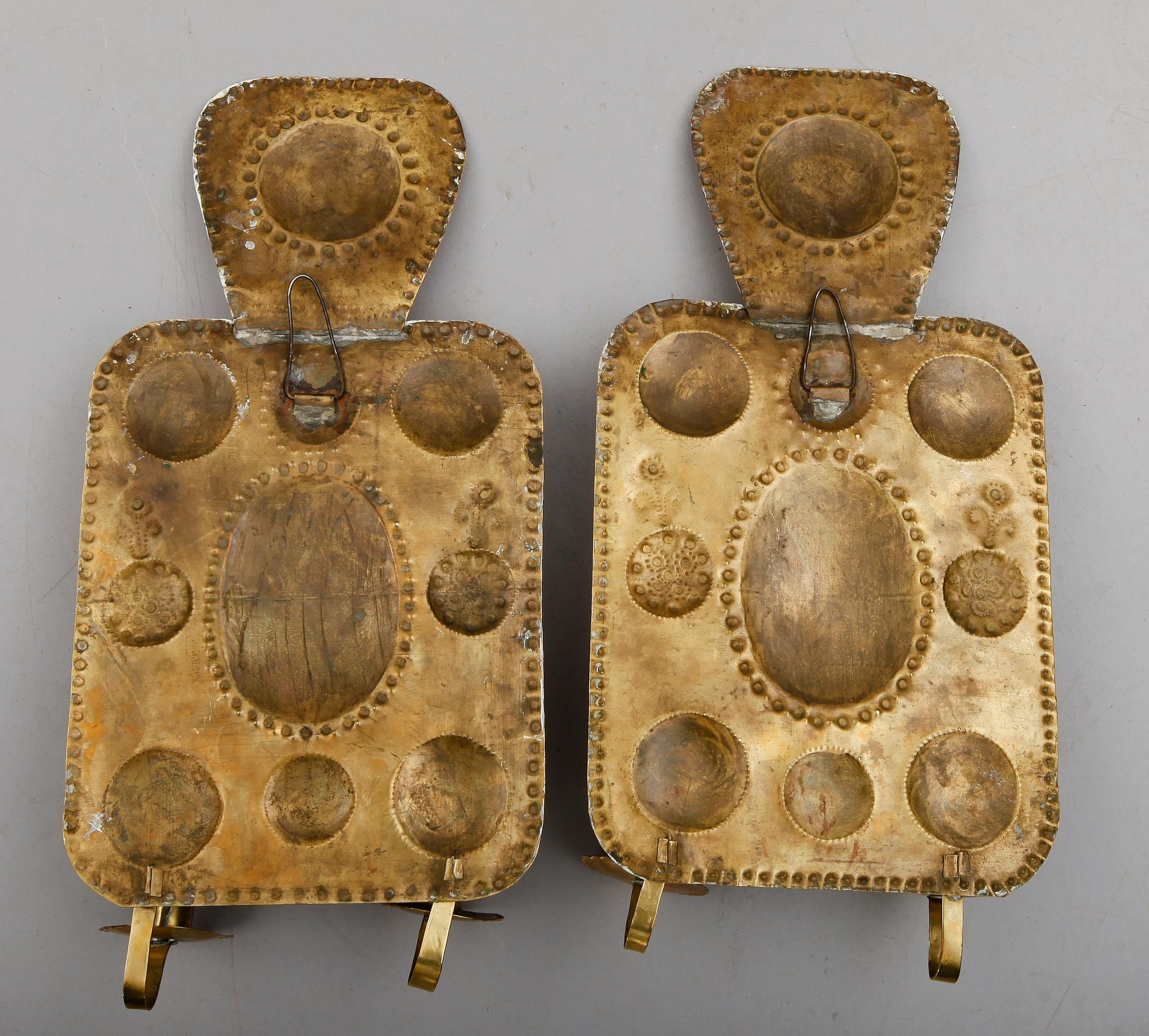 LJUSPLÅTAR, 1 par, mässing, tidigt 1900-tal.