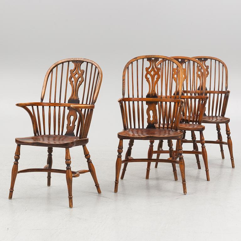 Four Windsor-Style Armchairs, first half of the 20th Century.
