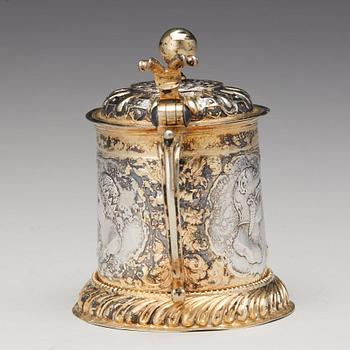Simon Wickert, dryckeskanna, silver, Augsburg (verksam 1691-1708). Barock.