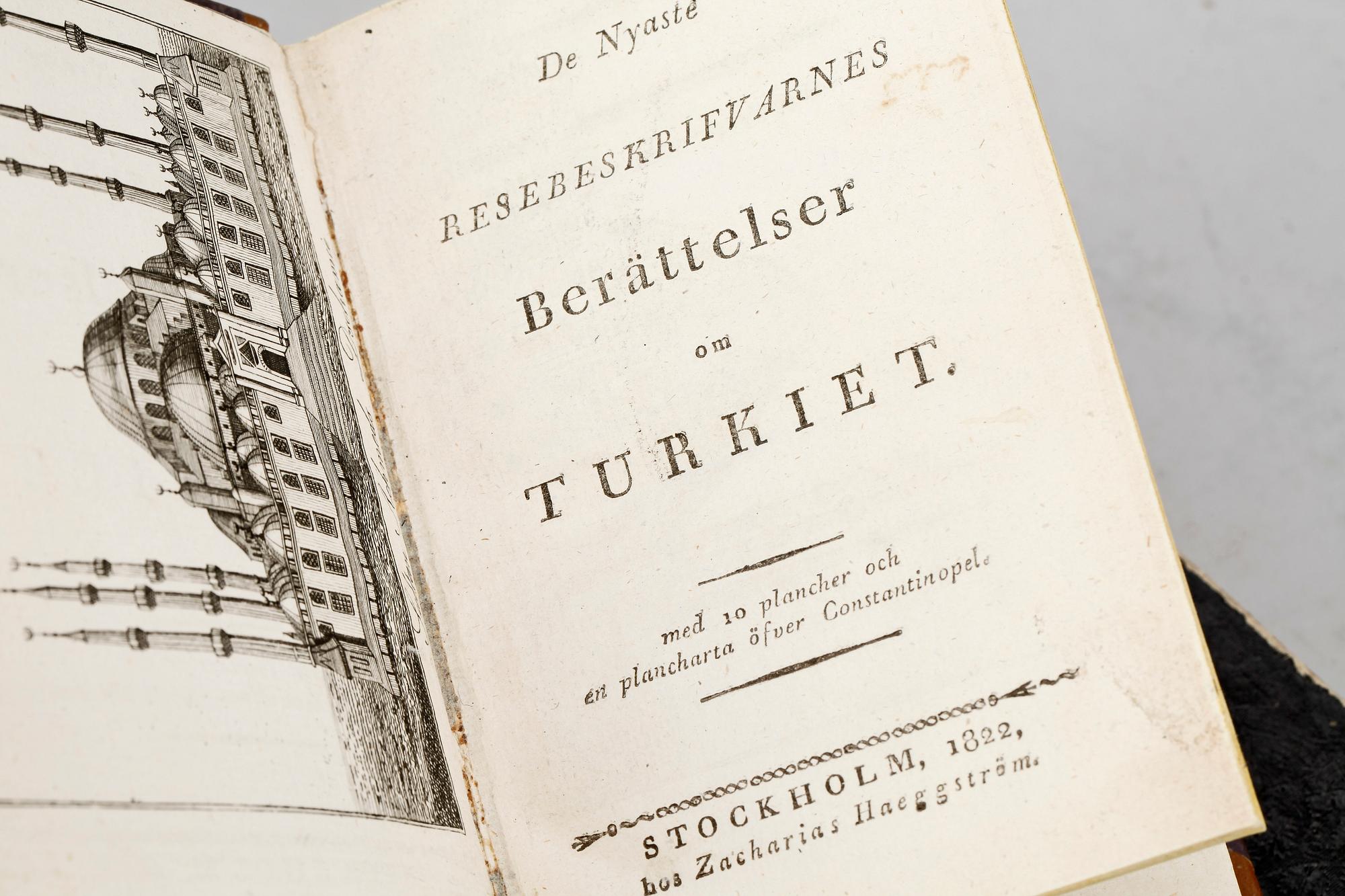 BÖCKER OM TURKIET, 2 vol, främst "Turkiska nationens seder, bruk och klädedräkter" av Joh. Hedborg, Stockholm 1839.