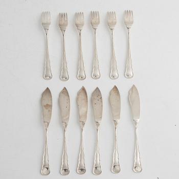 CG Hallberg, fish cutlery, 12 pieces, silver, Stockholm 1933.