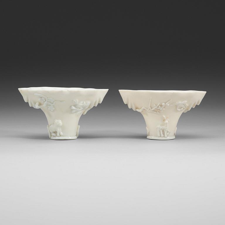 Two blanc de chine libation cups, Qing dynasty, Kangxi (1662-1722).