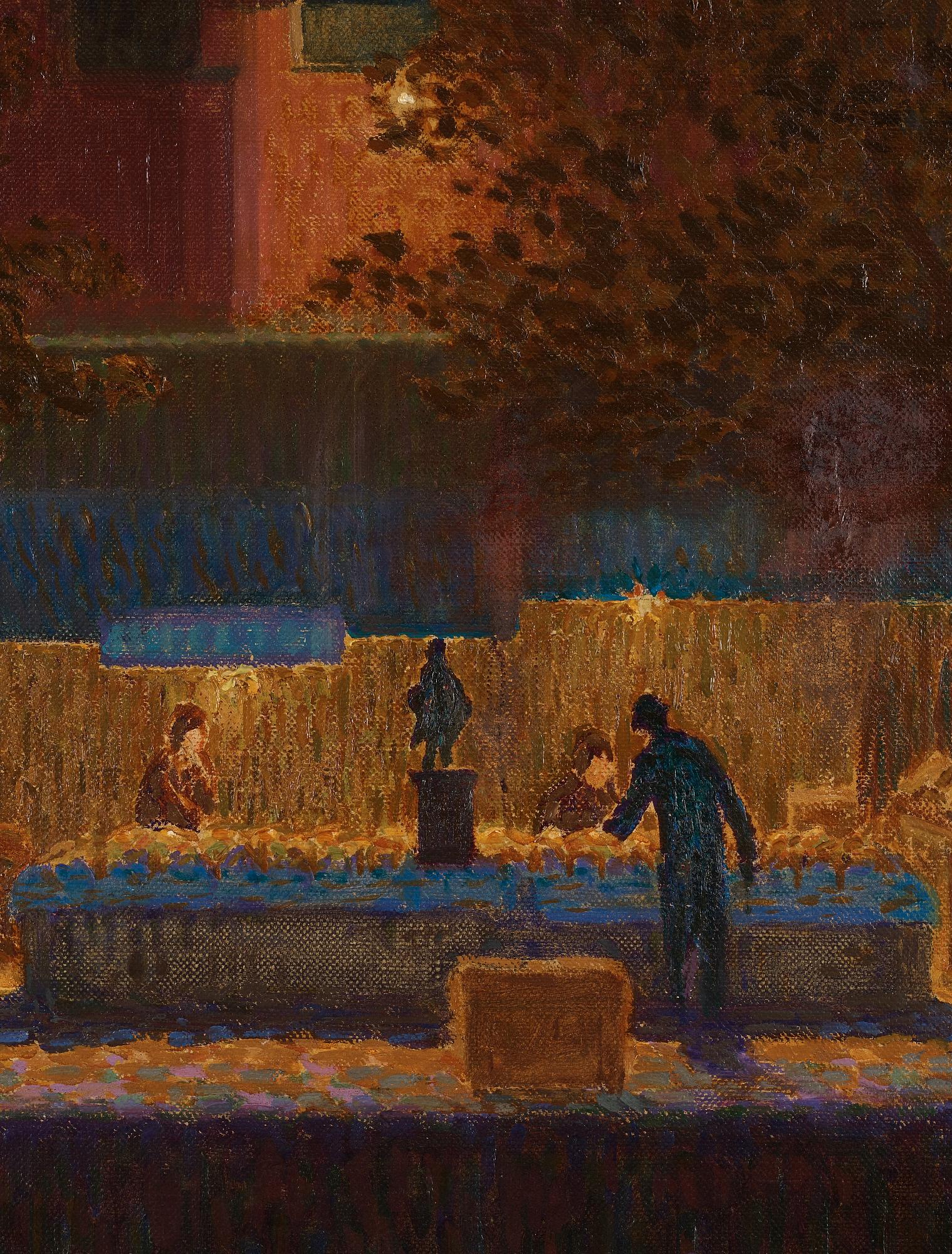 Pelle Swedlund, Nocturnal market scene, Riddarholm Church, Stockholm.