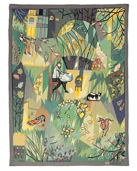 550. TAPESTRY. "Mon Jardin". Tapestry weave. 137 x 100,5 cm. Signed GYNNING PF AUBUSSON.