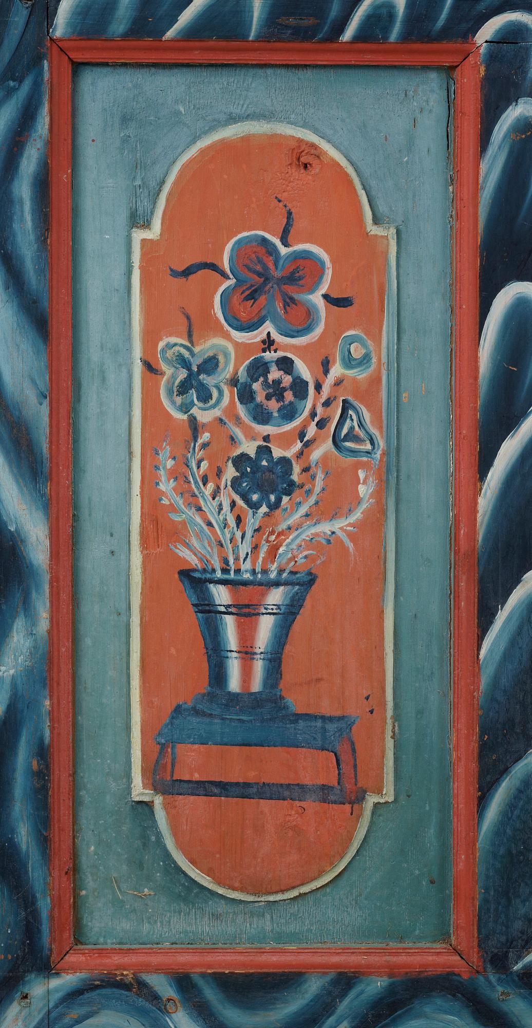 VÄGGFAST SÄNG, allmoge, Hede, Härjedalen. Bär dat 1795. Målningen utförd av vandrande målare från Järvsö, Hälsingland.