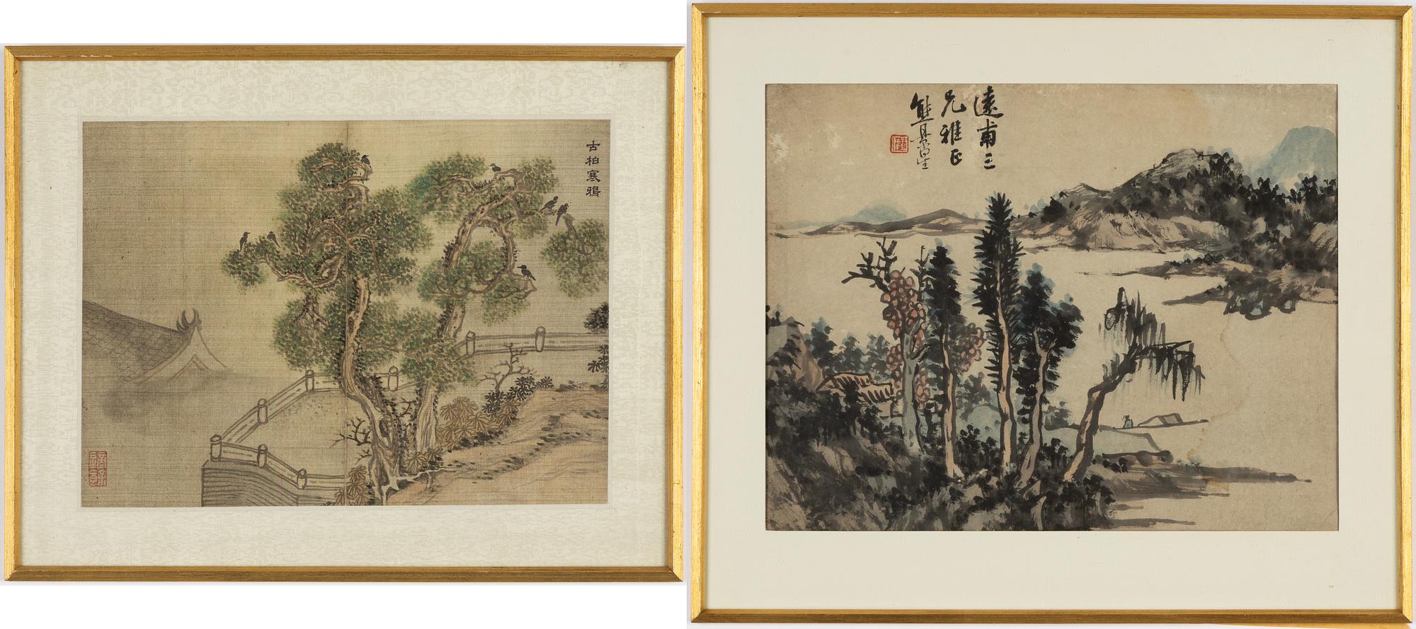 Two Chinese paintings, unidentified artist, watercolour and ink on silk and paper, China, 20th century.