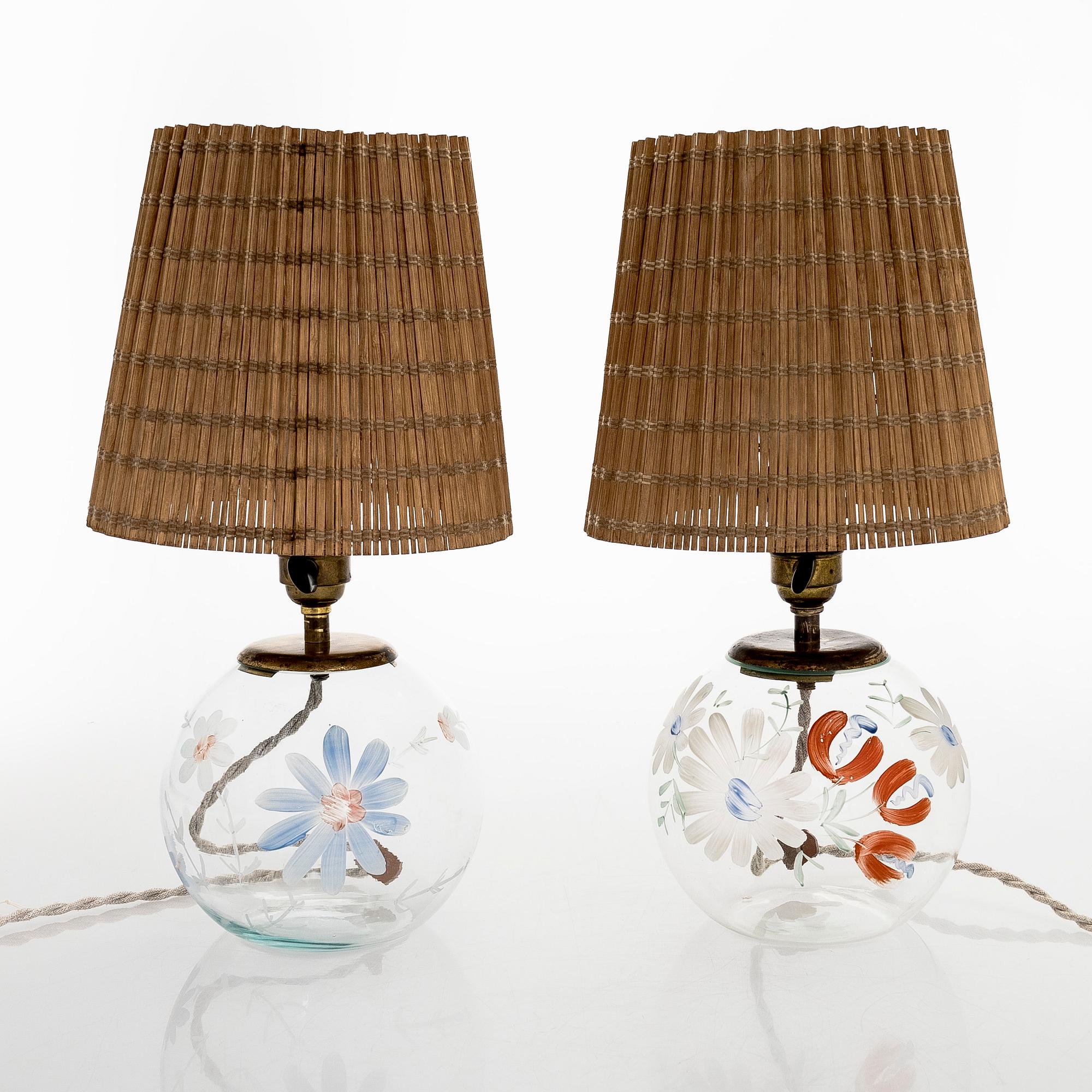 Paavo Tynell, Two 1940s table lamps for Taito and Kauklahden Lasitehdas.