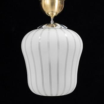 A Swedish Modern glass and brass ceiling light, Orrefors, 1940's.