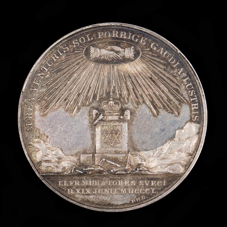 FRIMURARMEDALJ, silver, 1850. Vikt ca 38g.