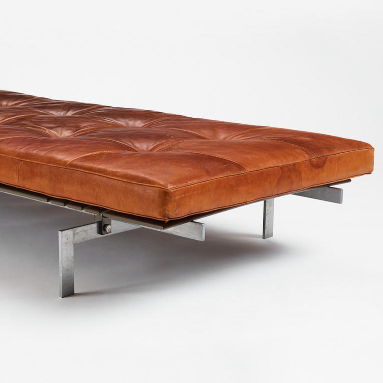 Poul Kjaerholm, A 'PK-80' steel and brown leather daybed, E Kold Christensen, Denmark 1960s.