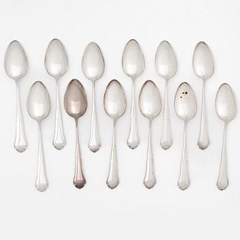 Bordsskedar, 12 st, silver, modell Viktoria, Suomen Kultaseppä Oy, Åbo, Finland 1949.