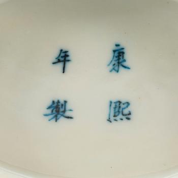 A pair of large blue and white moon flasks, late Qing dynasty (1644-1912), with Kangxi four character mark.