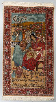 A rug, an old Pakistani figural, ca 214-216 x 121,5-123 cm (as well as ca 1-2 cm flat weave at the ends).